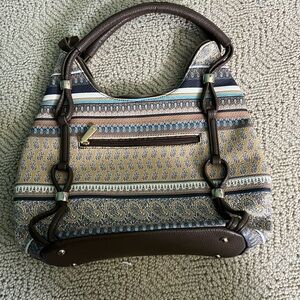 Charming Charlie Brown, Blue & Cream Patterned Shoulder Bag